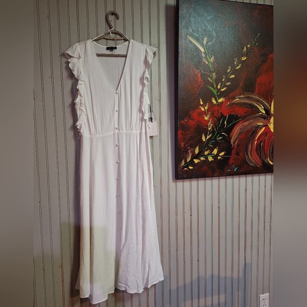 Elegant White Ruffle Sleeve Dress Maxi